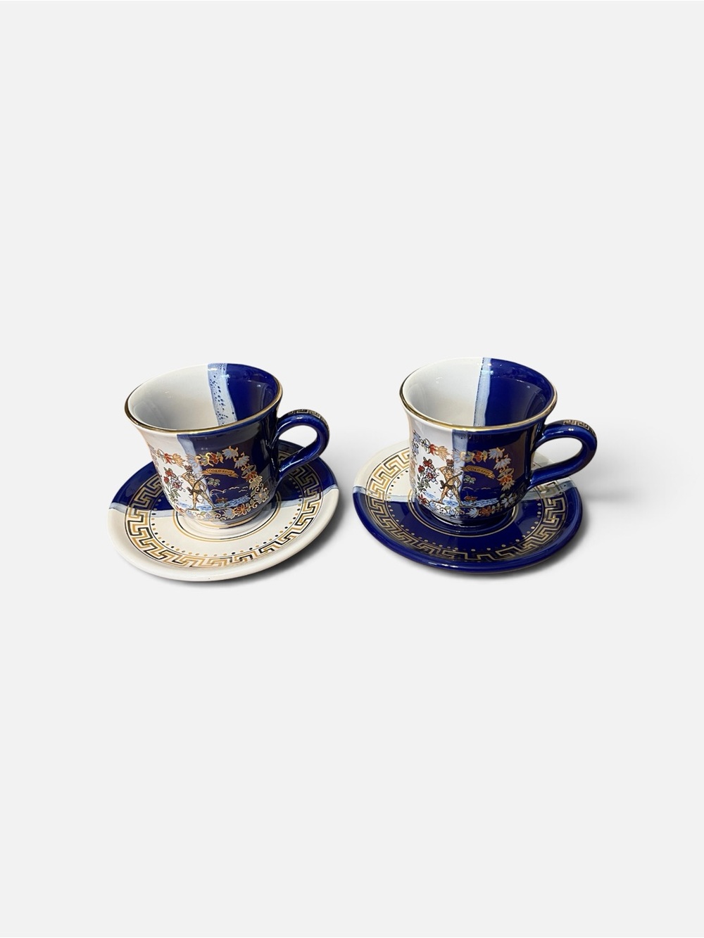 Cobalt Blue and White Porcelain Espresso Cup & Saucer Duo